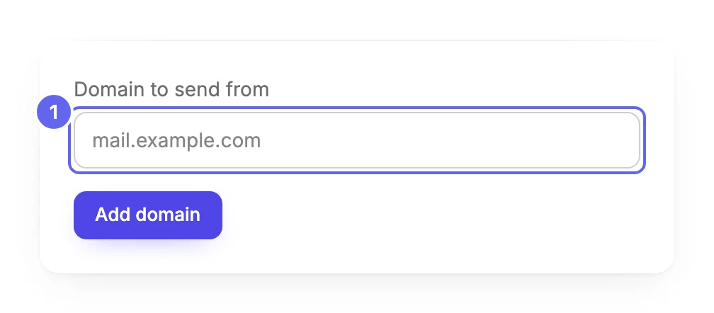 The Add a sending domain form, with one field for the domain to send from and an Add domain button
